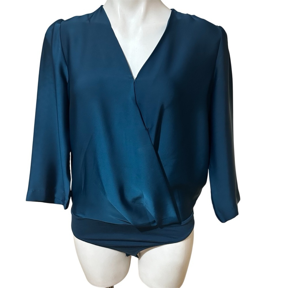 New York & Company Teal Wrap Blouse